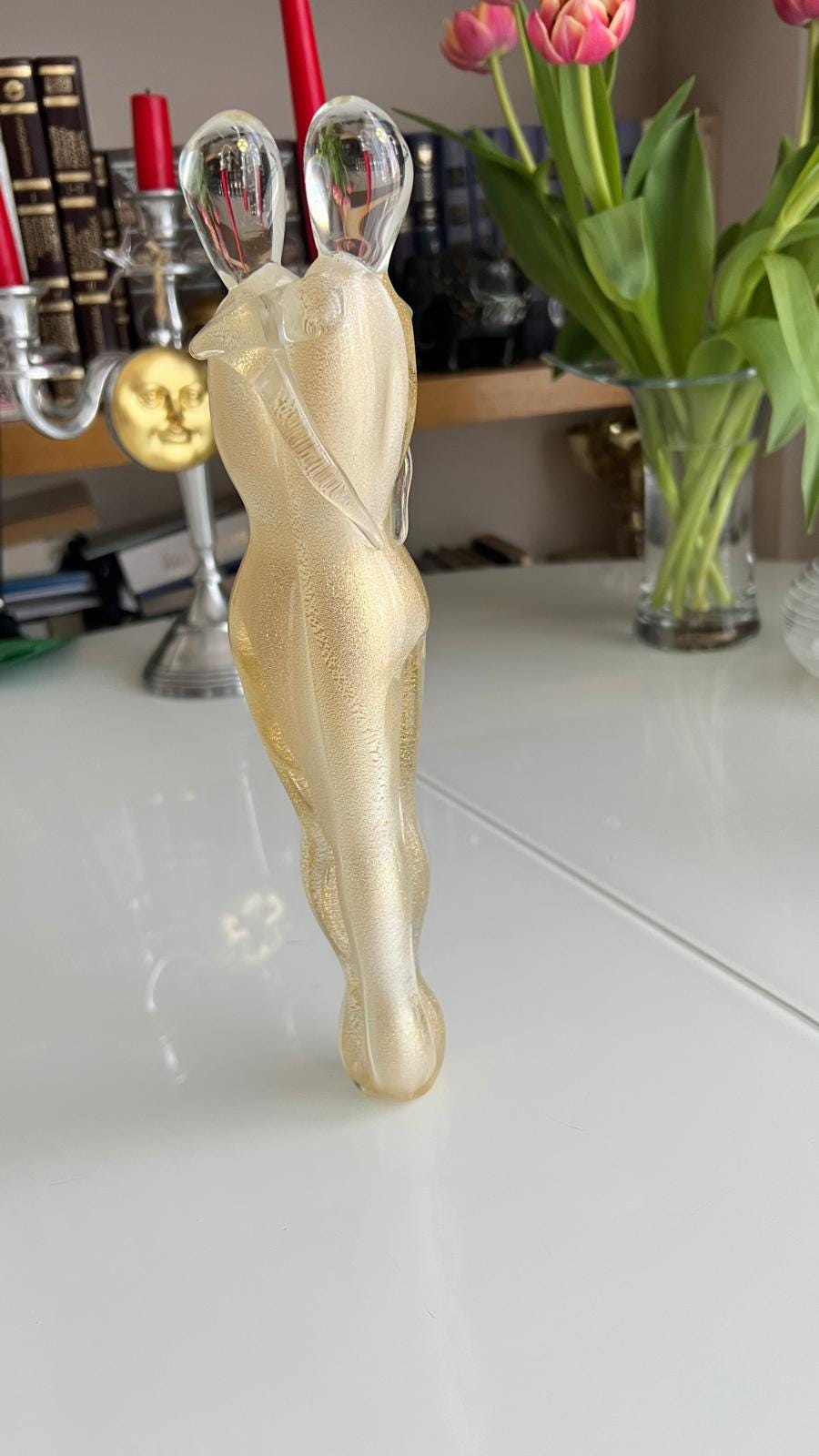 Murano Glass Sculpture "The Lovers", Gold Leaf Italy 1980