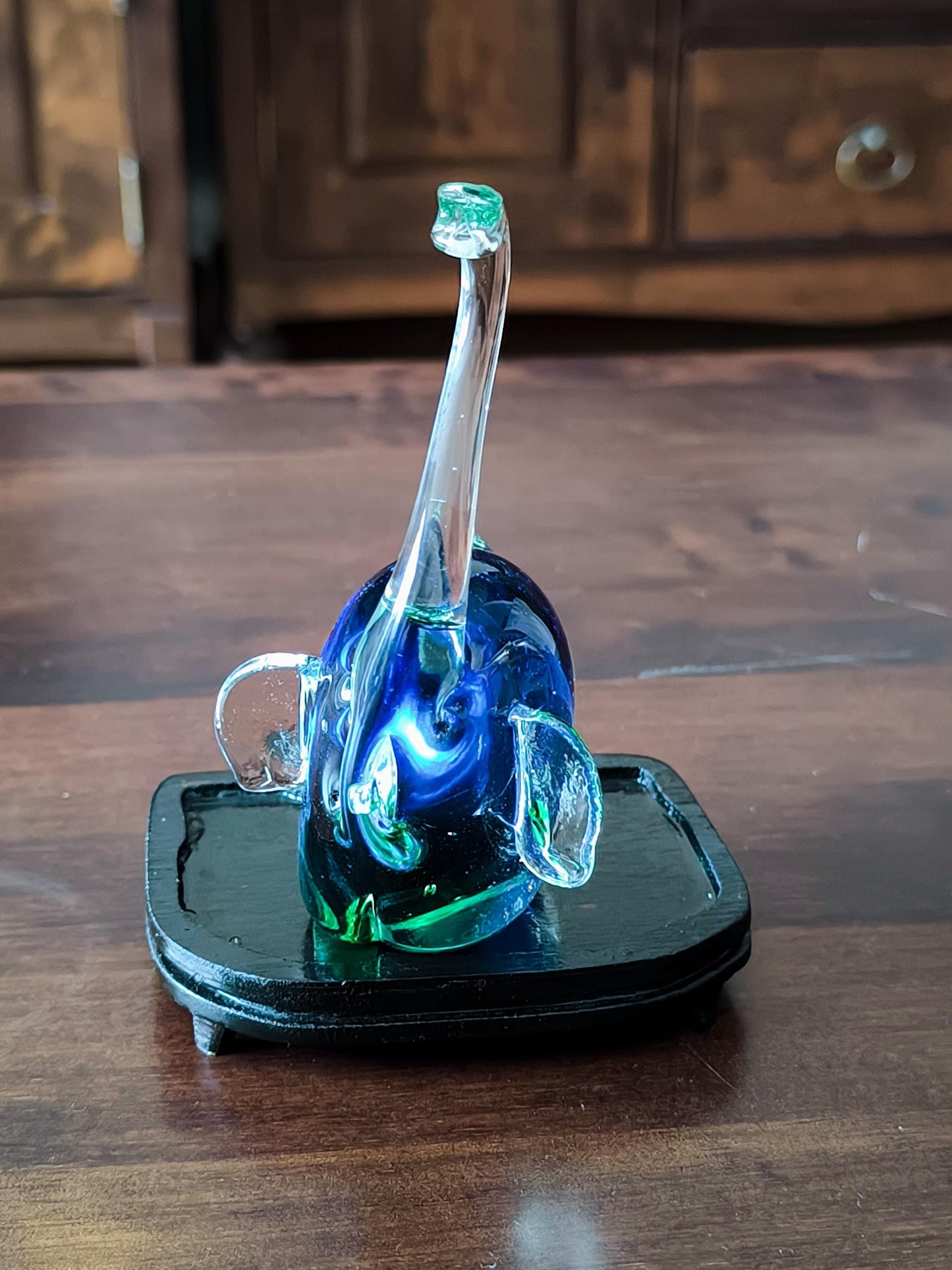 Original Murano Blue and Green Crystal Glass Elephant Sculpture, 1980