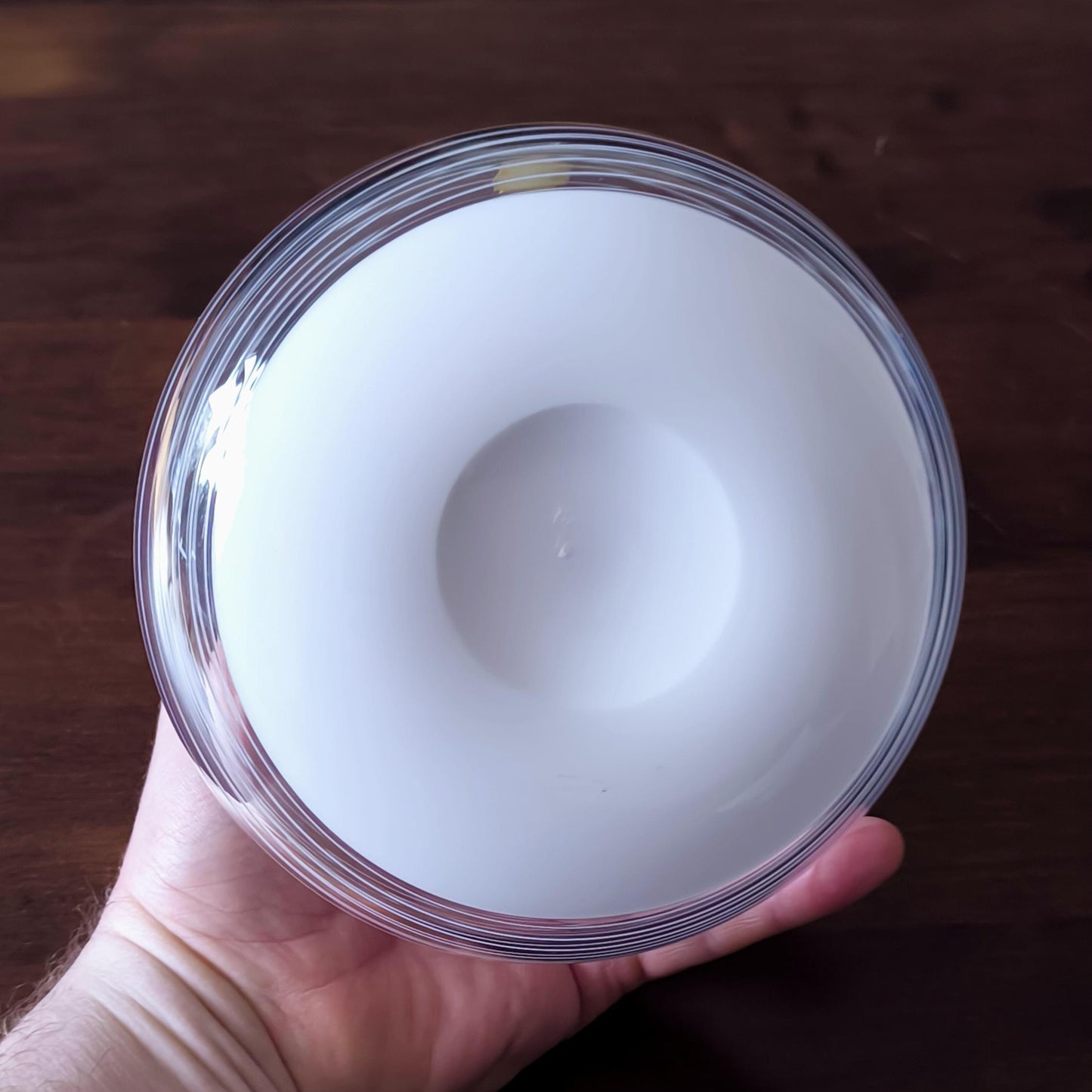 Murano Glass Round and Striped Vase 1980, Original Handmade Clear Crystal