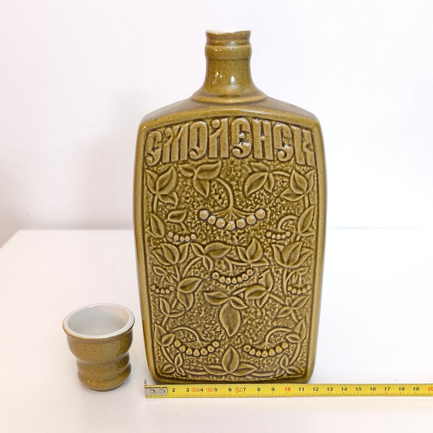 Decorative Decanters Ceramic, Liquor Bottles, Decanter, Shtof Smolensk and Small Container From Soviet Union Clay, Eco Reuse 1970s