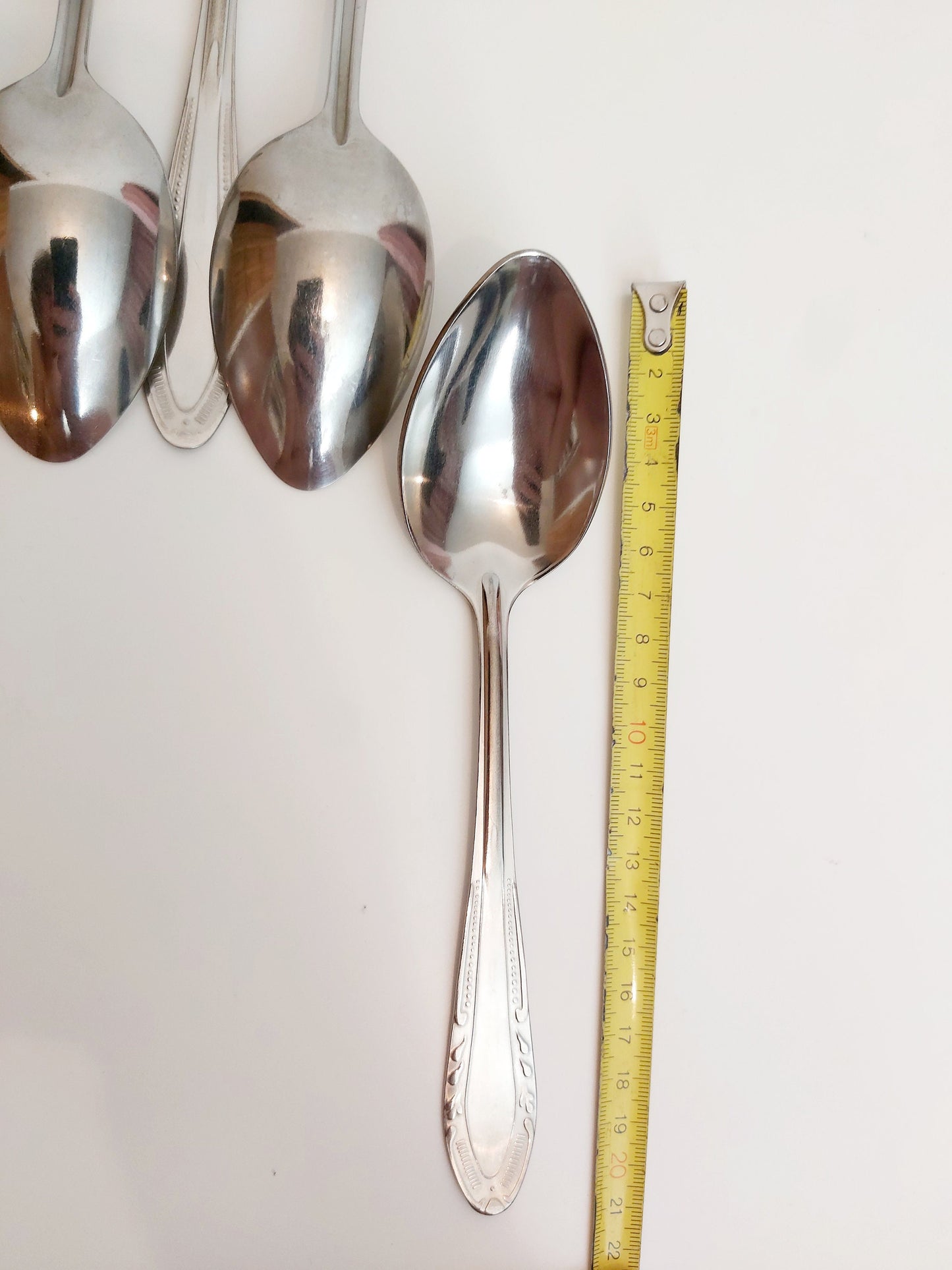 Stainless Steel Dining Spoons - Ornamental Pattern, Set of 10 1970s