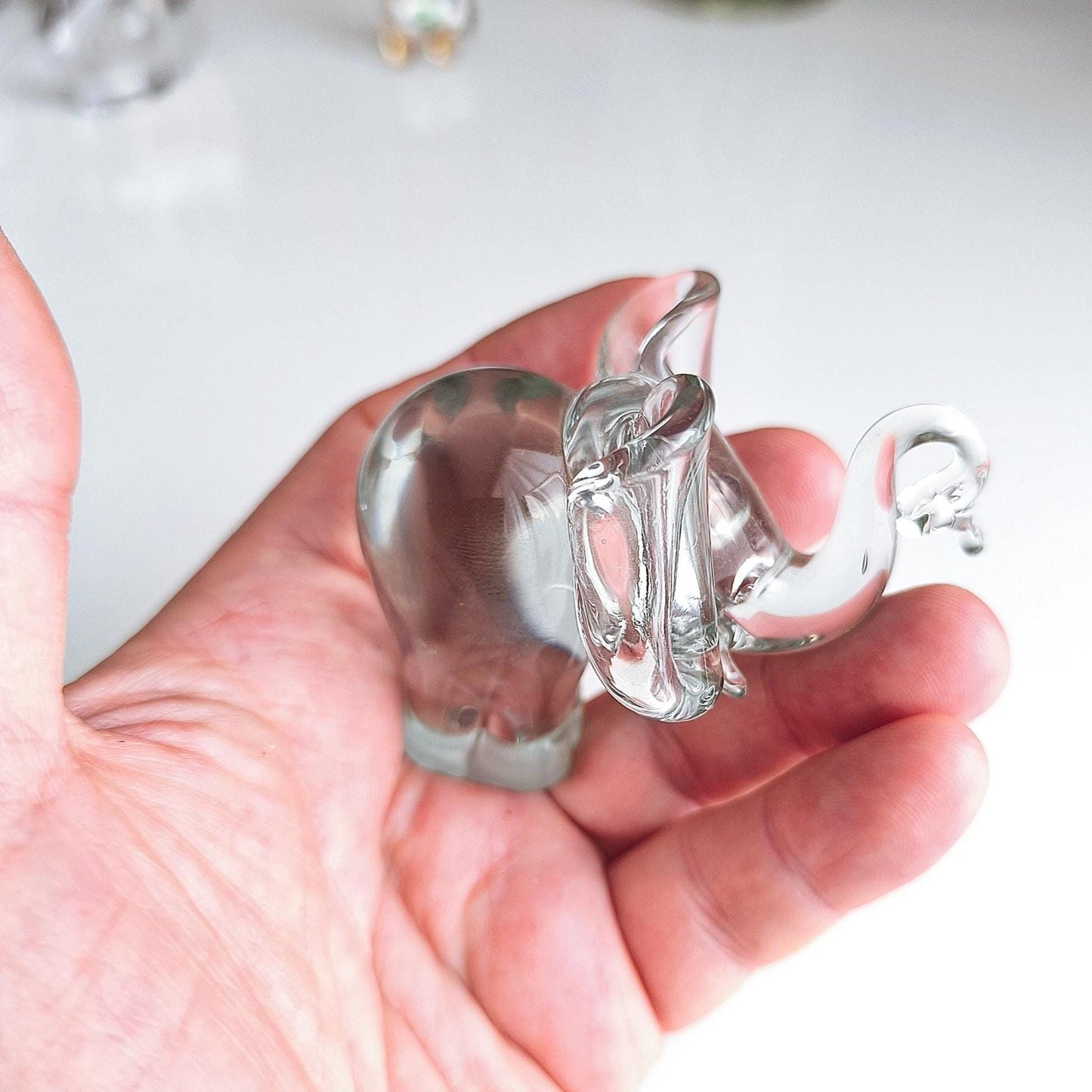 Murano Clear Crystal Glass Elephant Original Sculpture Raised Trunk 1980
