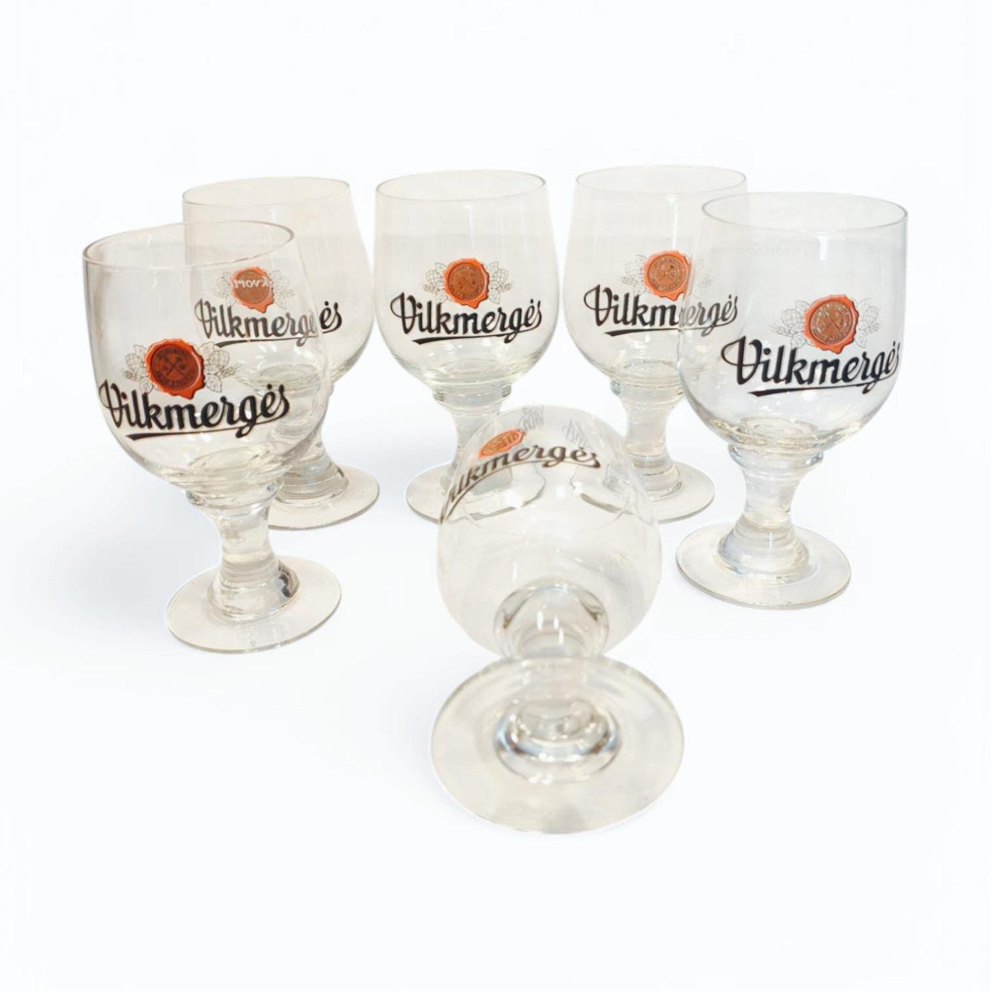 Set of 6 Tall 0.5 L Vilkmerges Beer Glasses, Original Lithuania