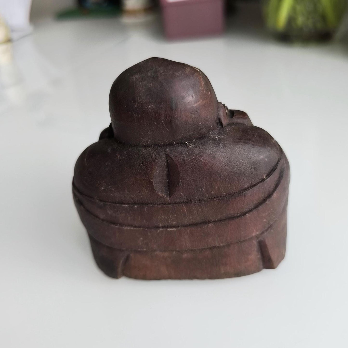 1970 Handmade Wooden Painted Brown Carved Sitting Buddha