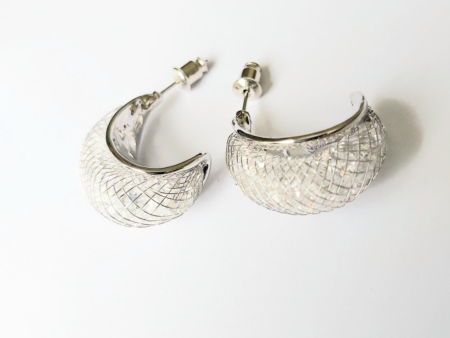 Vintage 2000s Silver-Tone 14K Gold-Plated Crystal Stud Earrings Pair