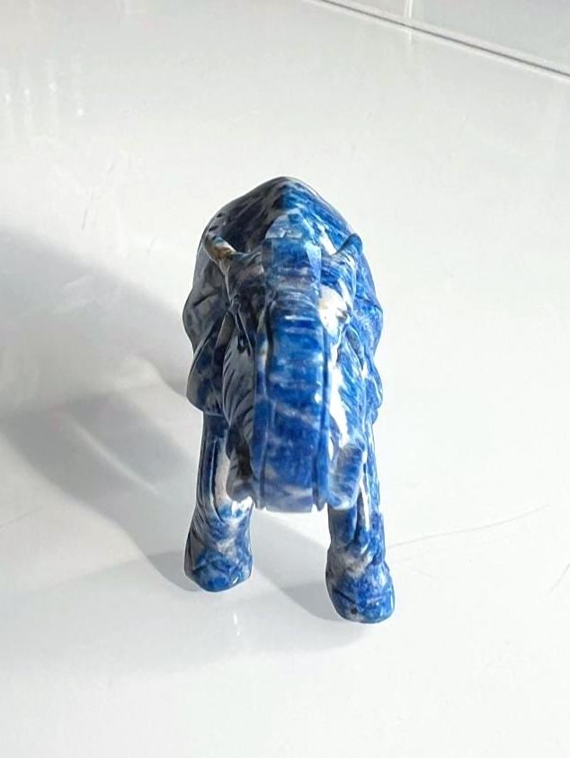 Lapis Lazuli Elephant Figurine Hand Carved 1970s