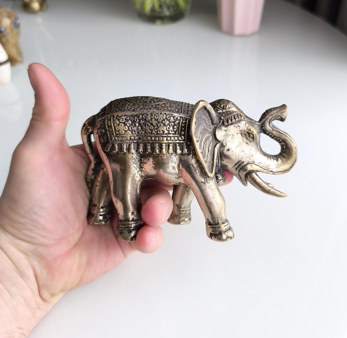 Bronze Asian Elephant Figurine with Silver Highlights, 1980s