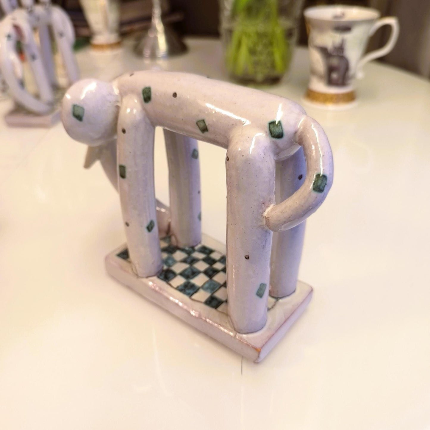 Ceramic Gray Elephants With Ornaments On Base 1970