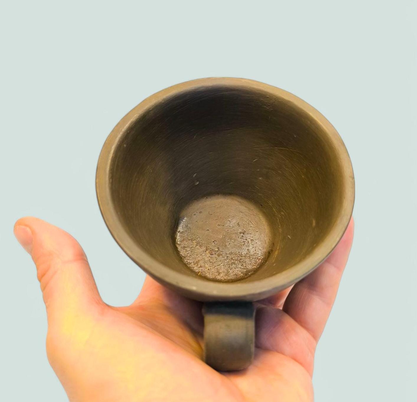 Handmade Clasical Lithuanian Unglazed Brown Clay Mug, 2000s