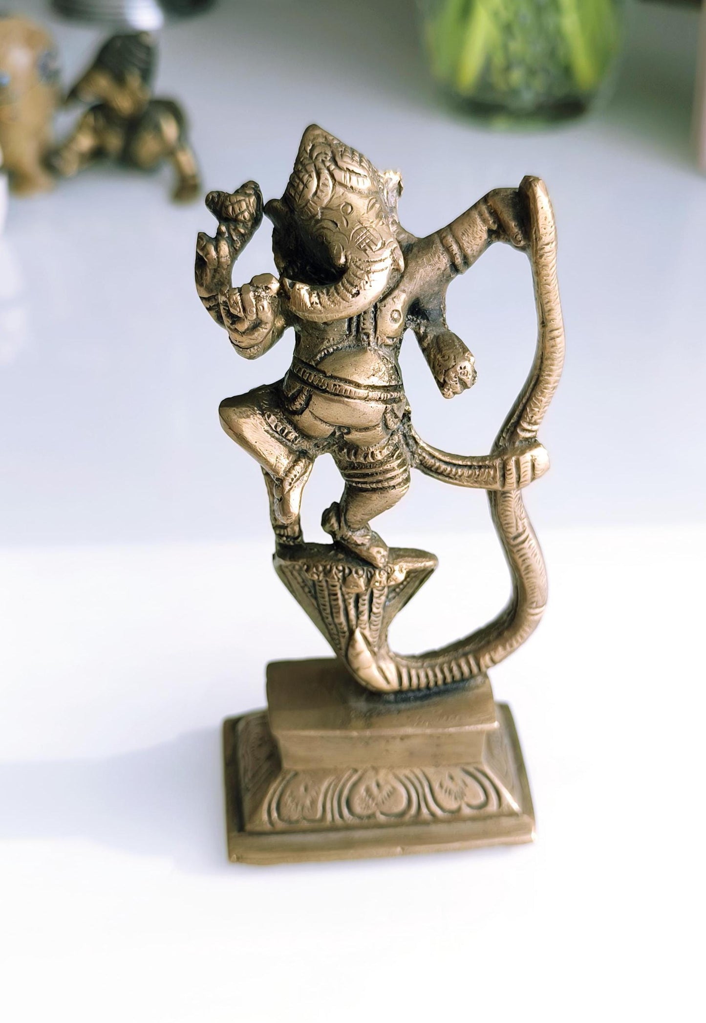 Bronze Dancing Ganesha with Snake, Hindu Elephant God Statue, 1980s