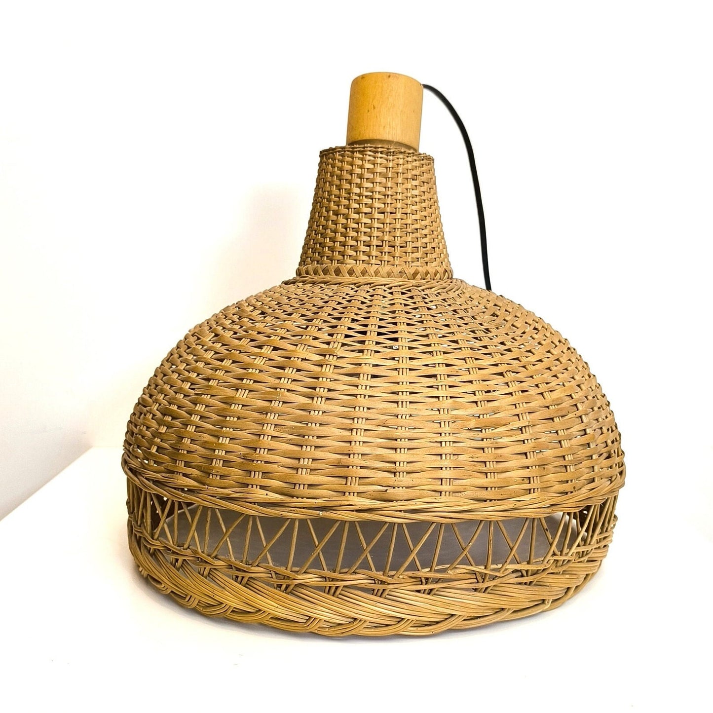 Hanging Wicker Lamp, Mid-Century Rattan Pendant Light 1970s