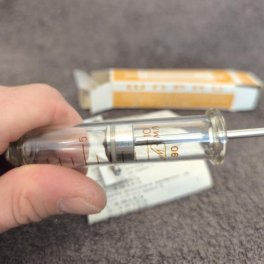 USSR Medical Hypodermic Syringe: Stainless Steel & Glass, 10ml, Unused 1990s