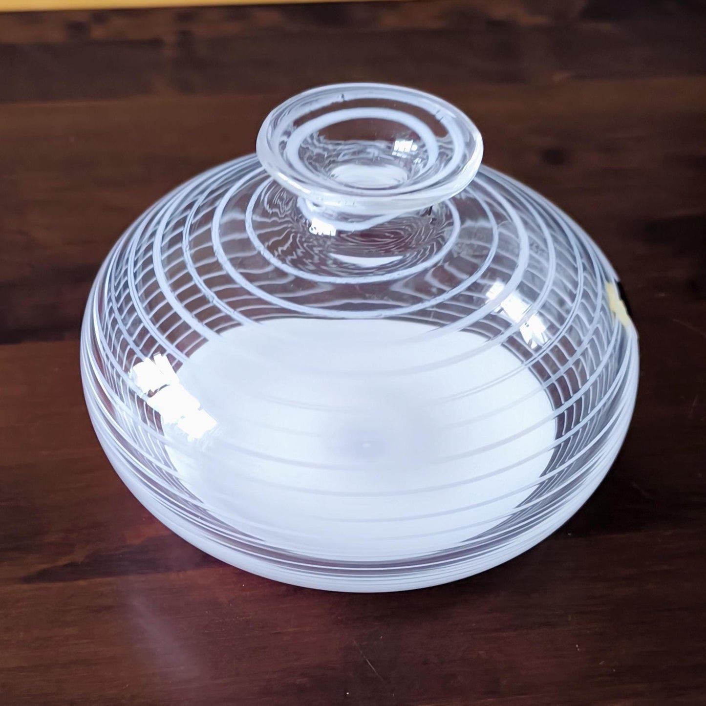 Murano Glass Round and Striped Vase 1980, Original Handmade Clear Crystal