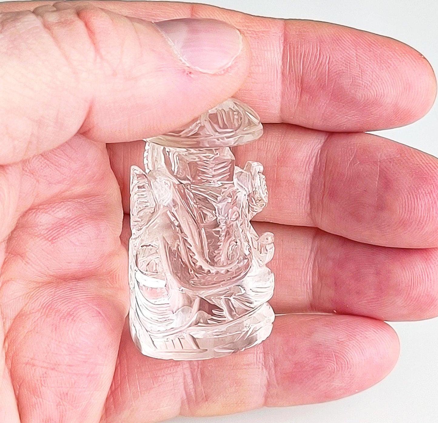 Small Clear Glass Crystal Seated Ganesha Statue, Khmer Ganapati, Hindu Elephant God, 1980s