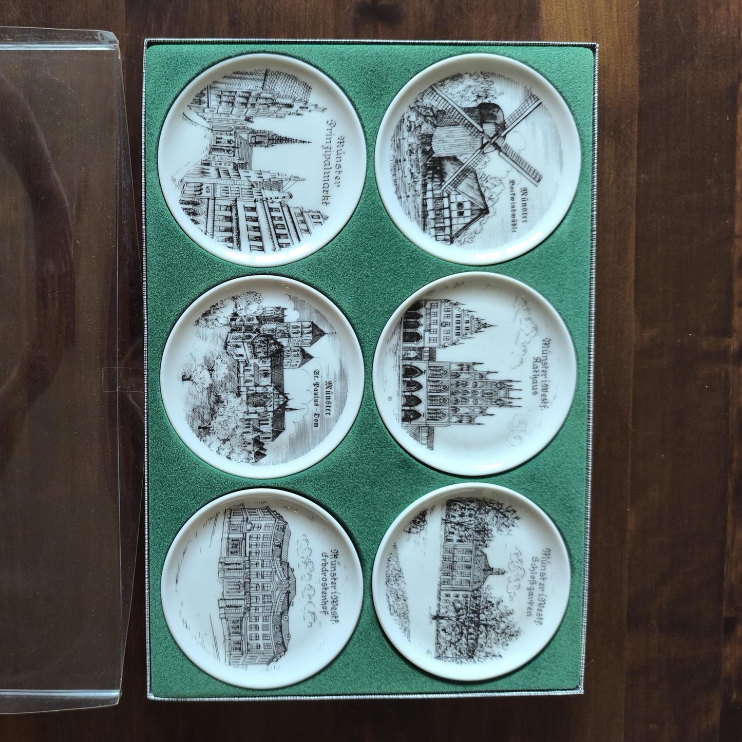 Set of 6 German Coasters with Münster Motifs, Original Box 1980s–1990s