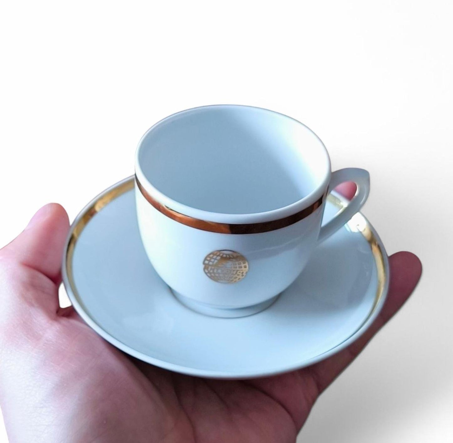 Vintage Dulevo Porcelain Cup & Saucer, Intourist USSR, Gold Trim, 1990s
