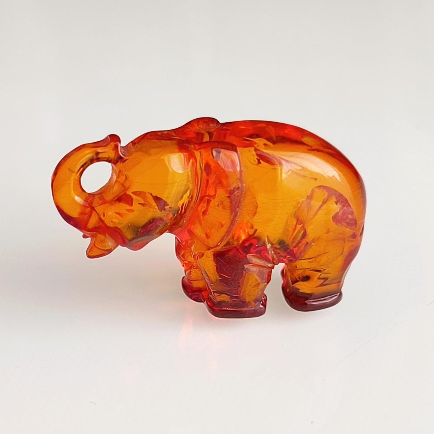 Brown Transparent Bakelite Elephant Trunk Up Handmade 1970s