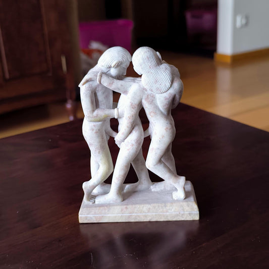 Light Stone Erotic Kamasutra Three People Statue, Handmade 1980