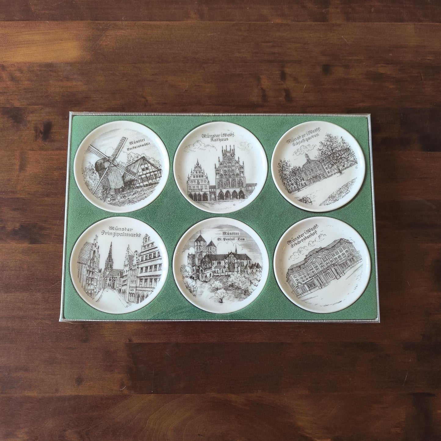 Set of 6 German Coasters with Münster Motifs, Original Box 1980s–1990s