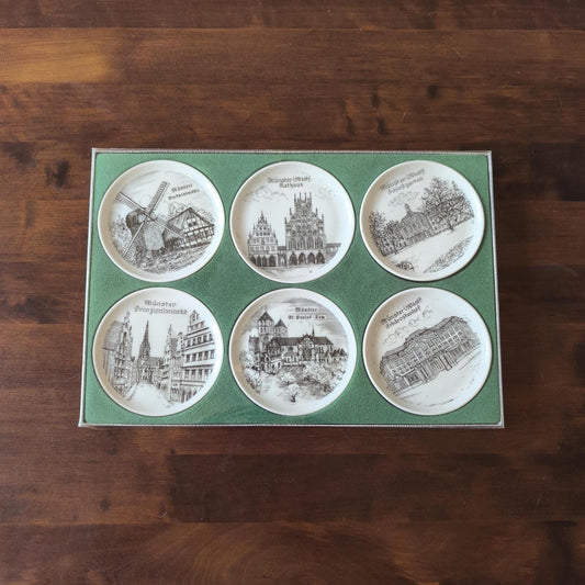 Set of 6 German Coasters with Münster Motifs, Original Box 1980s–1990s