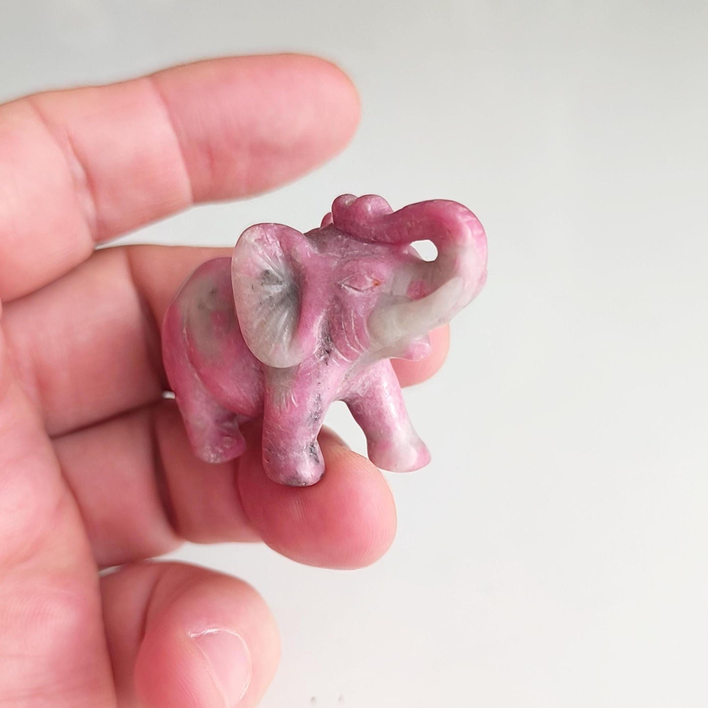 Small Pink Stone Elephant Trunk Up Asian Handmade 2000s