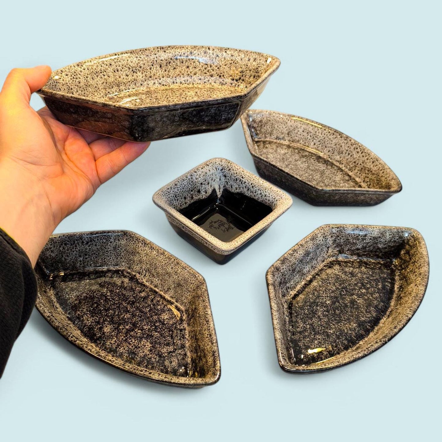 Handmade Lithuanian Glazed Earthenware Snack Dish Set, 5-Piece, 2000s