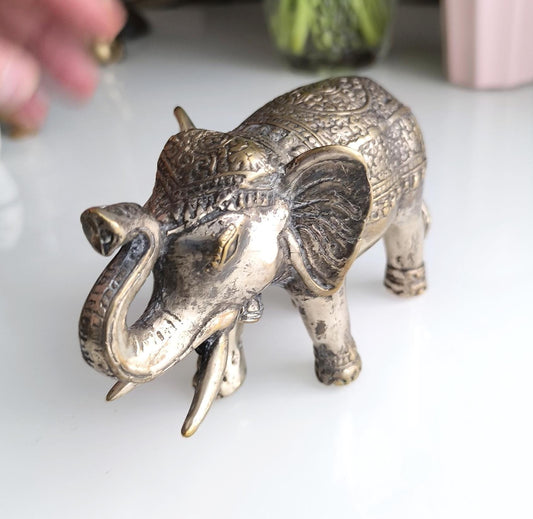 Bronze Asian Elephant Figurine with Silver Highlights, 1980s