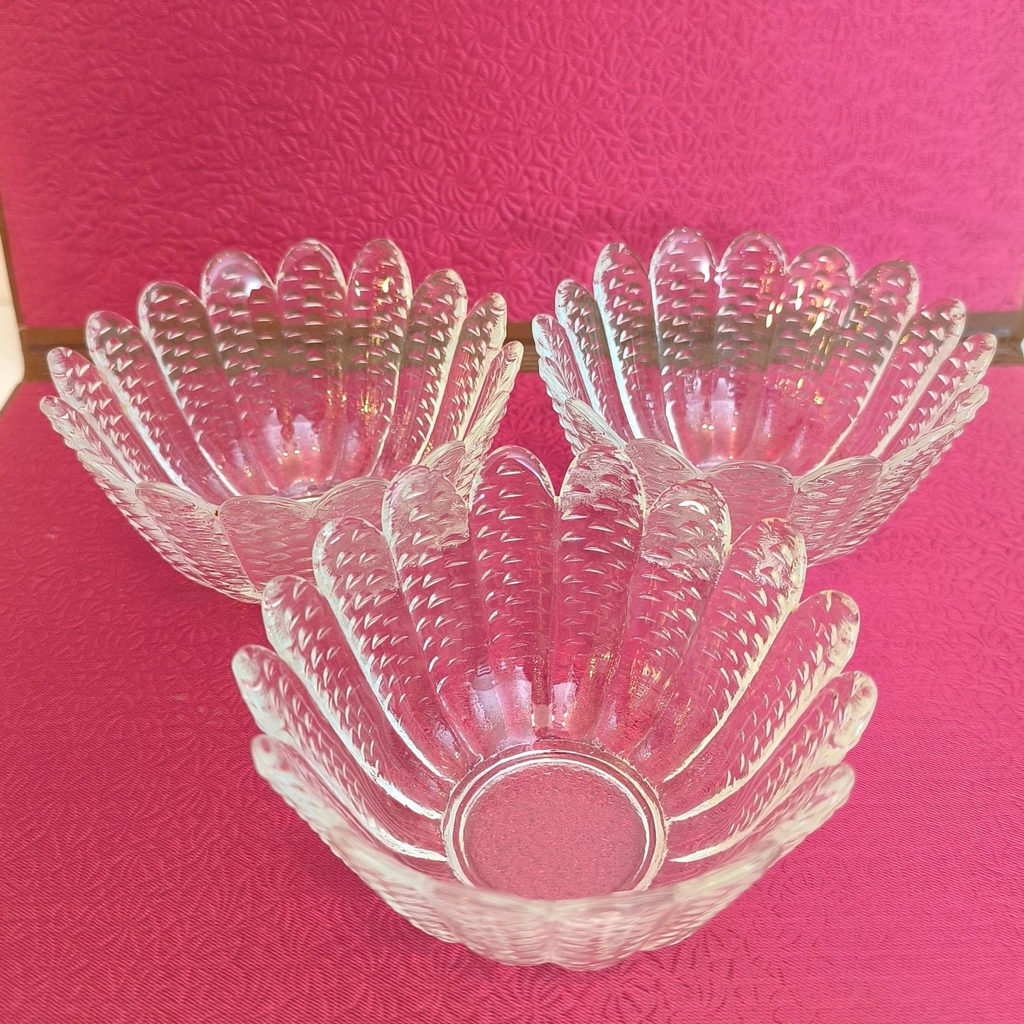 Crystal Dessert Bowls Set: Scandinavian Pressed Glass, 1970s