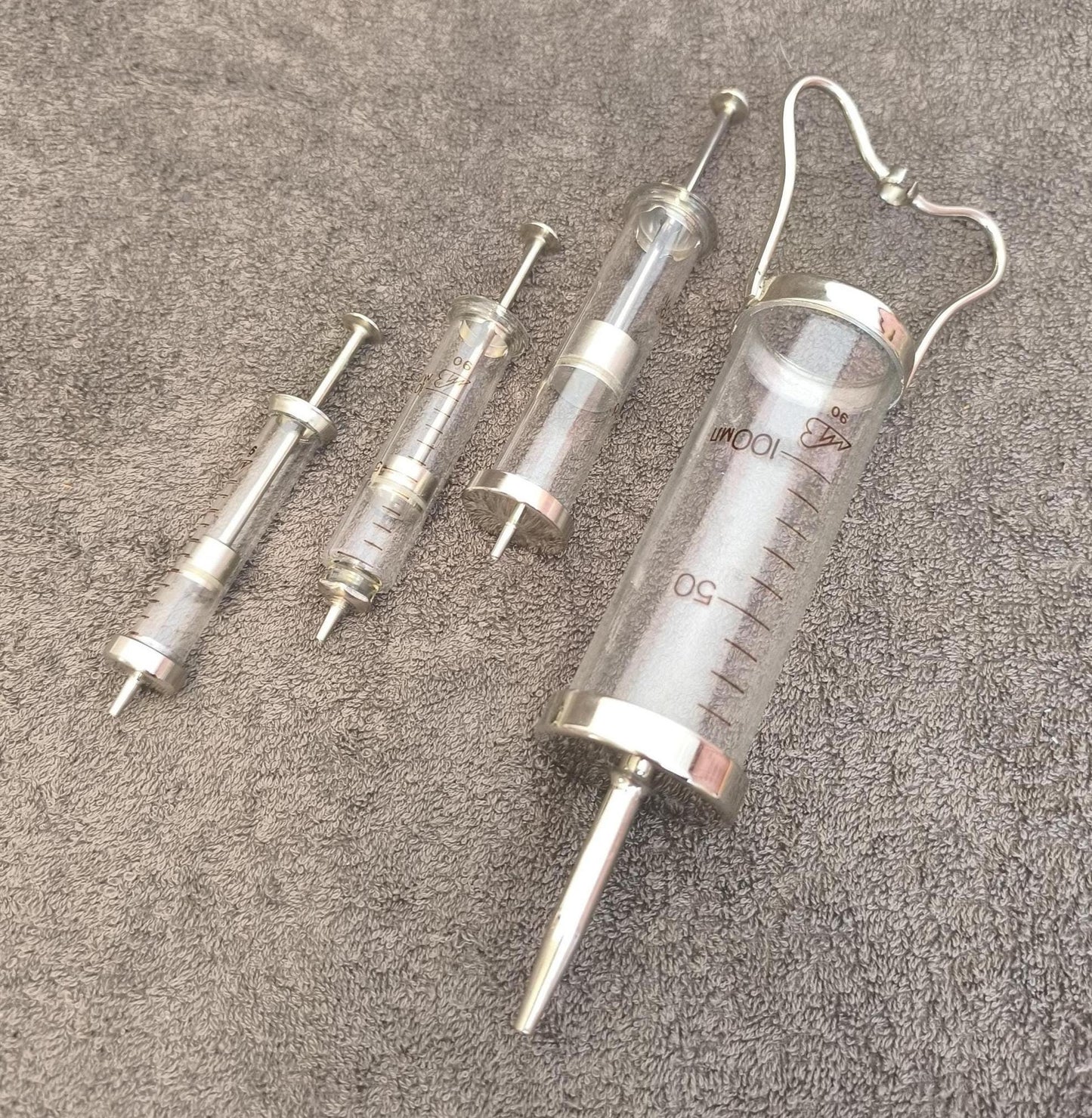 Unused USSR Medical Syringe, Stainless Steel with Glass Body, 5 ml, 1990s, in Box