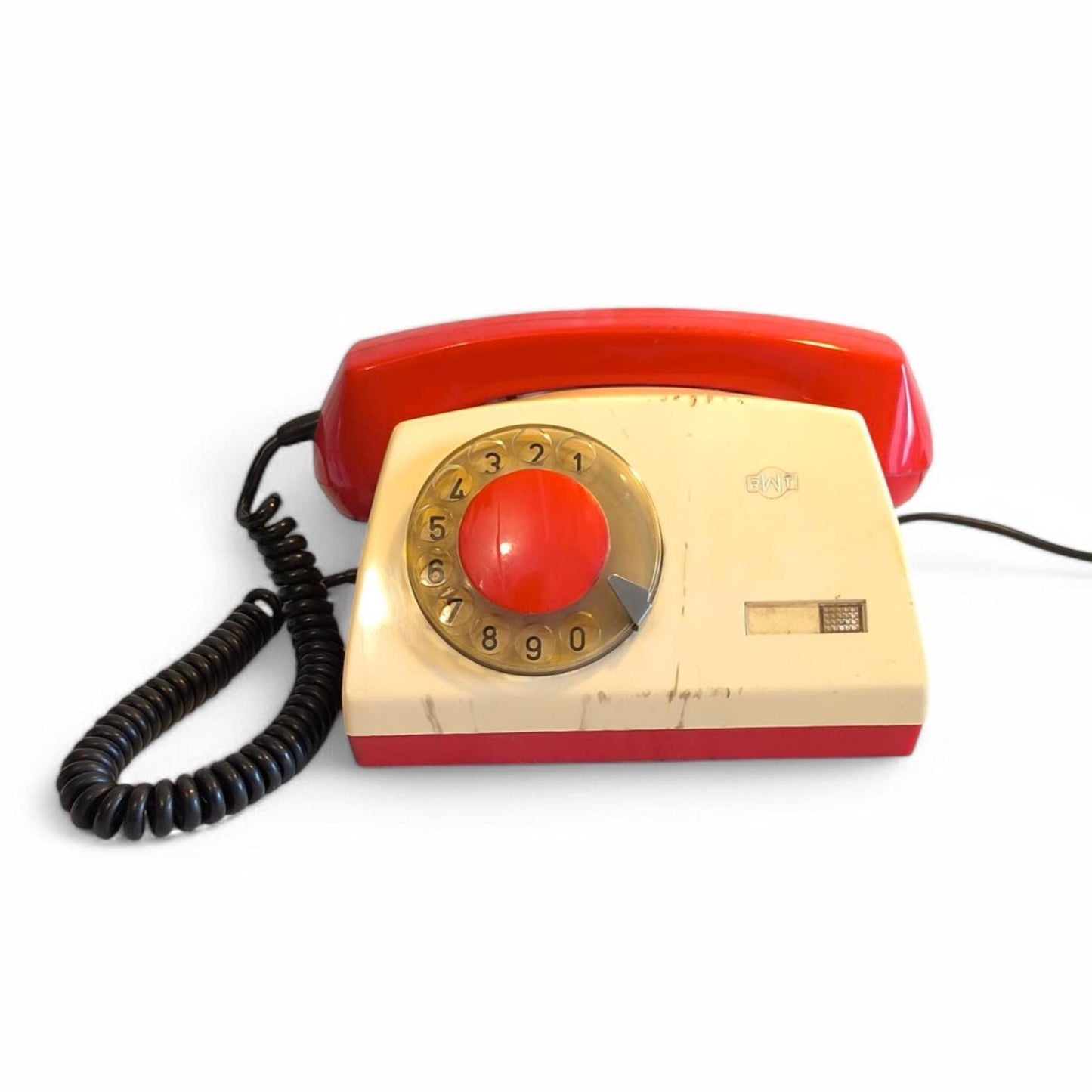 Red & Yellow Fixed-Line Analog Rotary Phone – Telkom RWT Aster 72 (1980)
