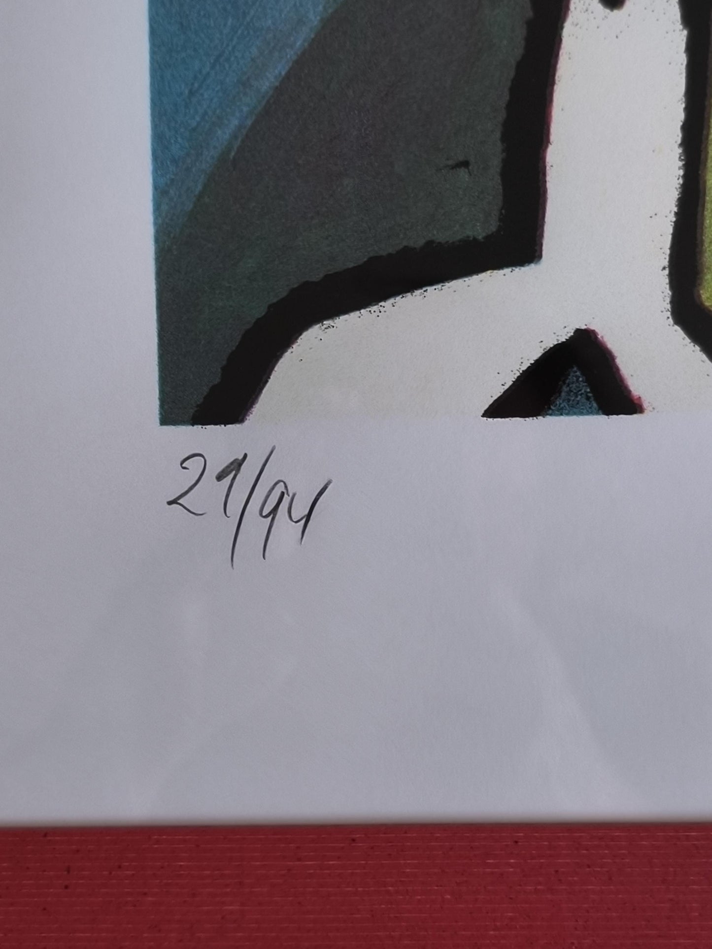 M. F. Husain Lithograph: "Blue Elephant and Red Figure", Signed & Framed