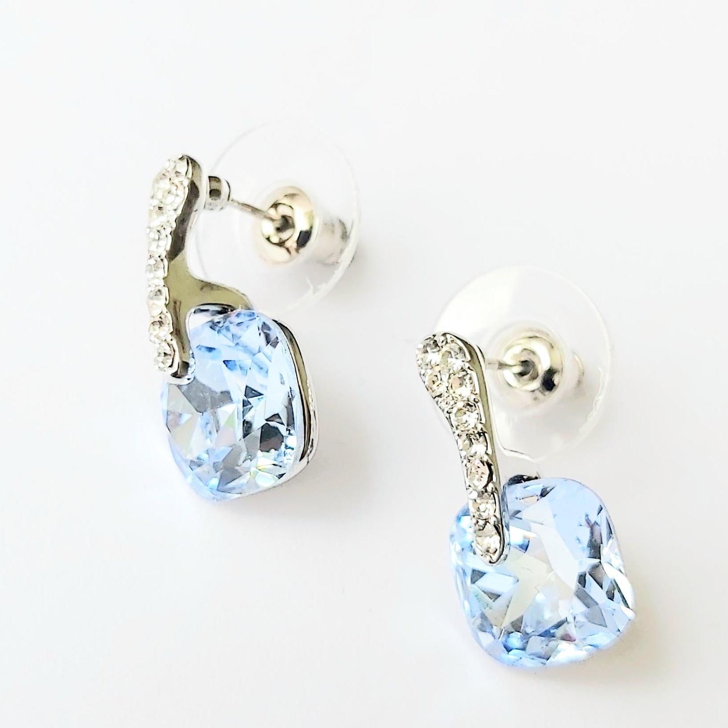 Pair of Vintage 14K Gold-Plated Stud Earrings 2000s, Diamond & Blue Topaz Imitation