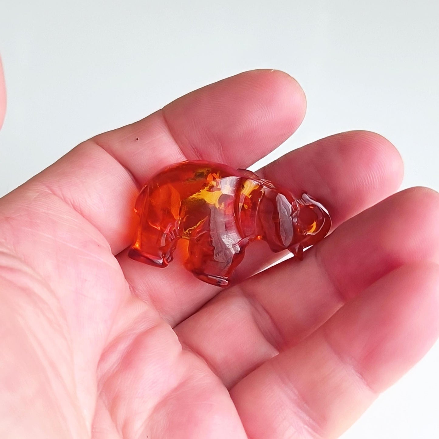 Brown Transparent Bakelite Elephant Trunk Up Handmade 1970s