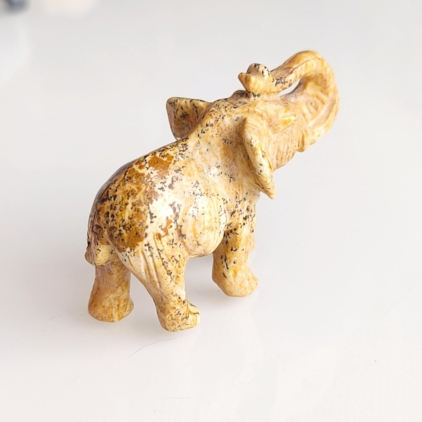 Light Brown Stone Elephant Raised Trunk Asian Handmade 2000s