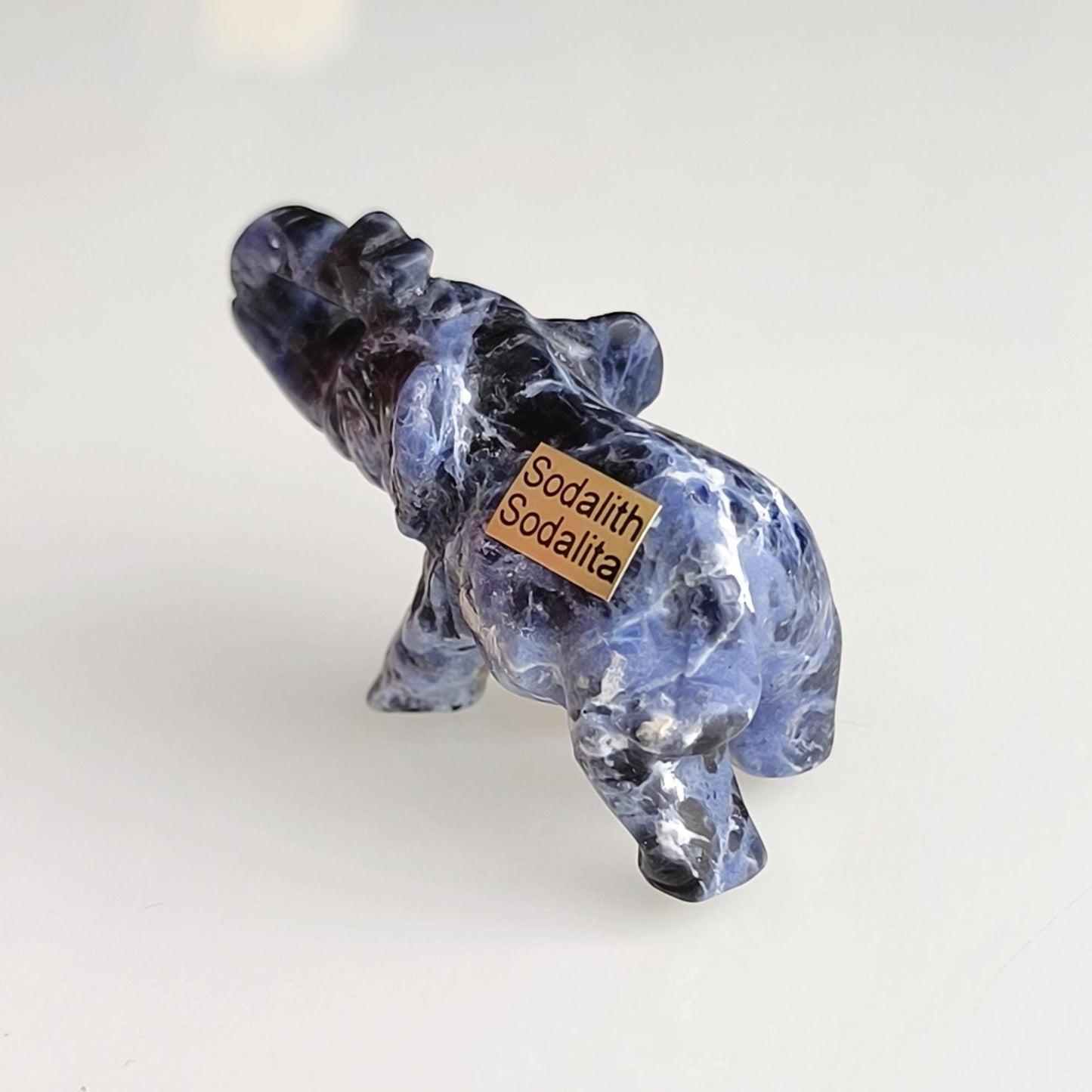 Small Blue Stone Elephant Trunk Lifted Asian Handmade 2000s