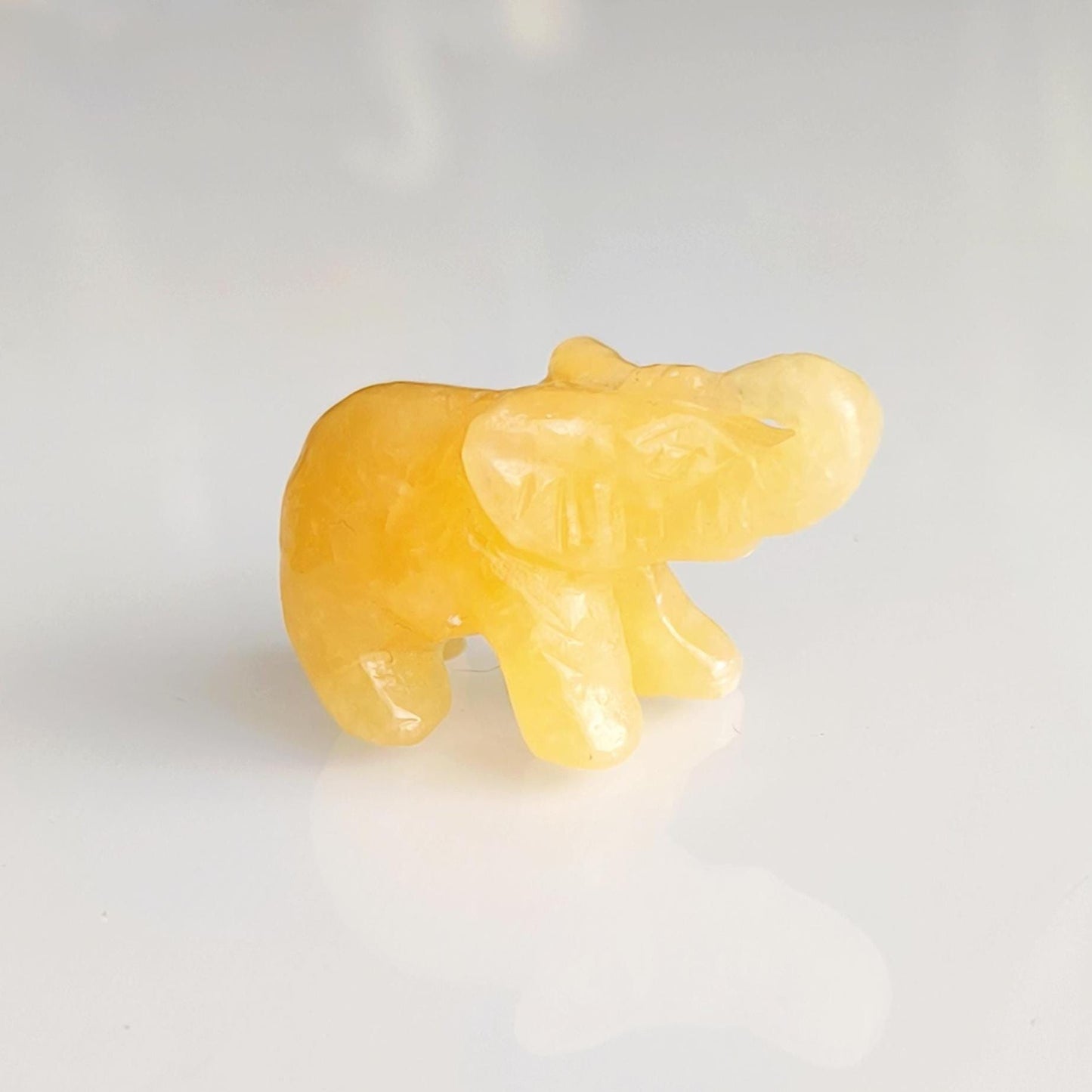 Yellow Stone Elephant Raised Trunk Small Asian Handmade 2000s