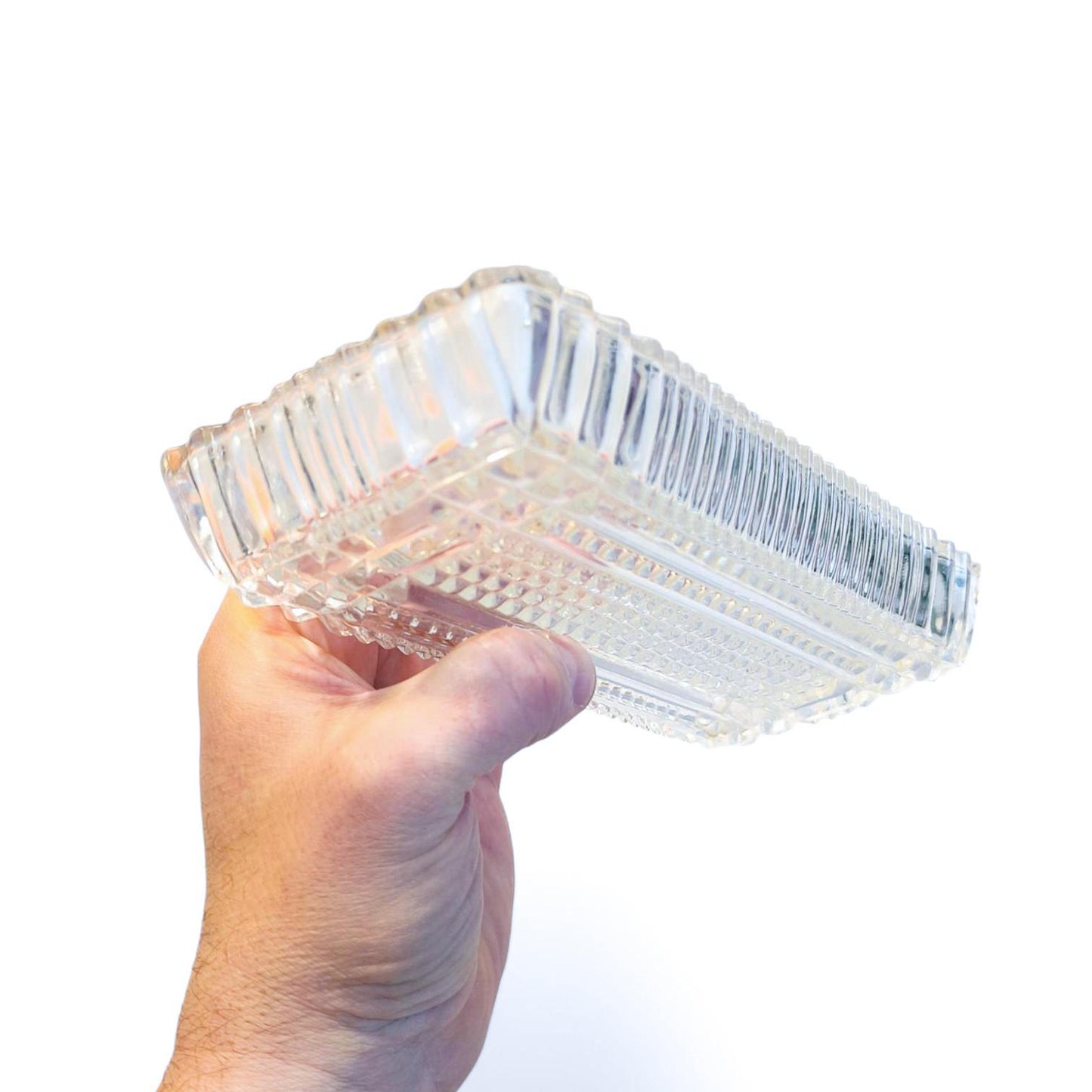 Vintage Rectangular Clear Glass Crystal Serving Dish, Salad Bowl or Herring Platter 1970s