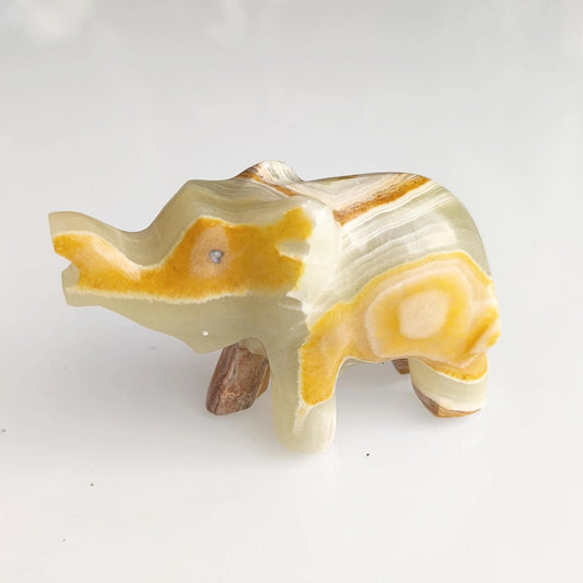 Handmade Small Striped Onyx Elephant Statue with Raised Trunk, 1990s