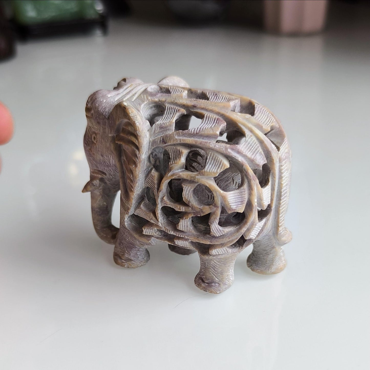 Gray Stone Elephant Statue With a Baby Elephant Inside, Handmade 1980s