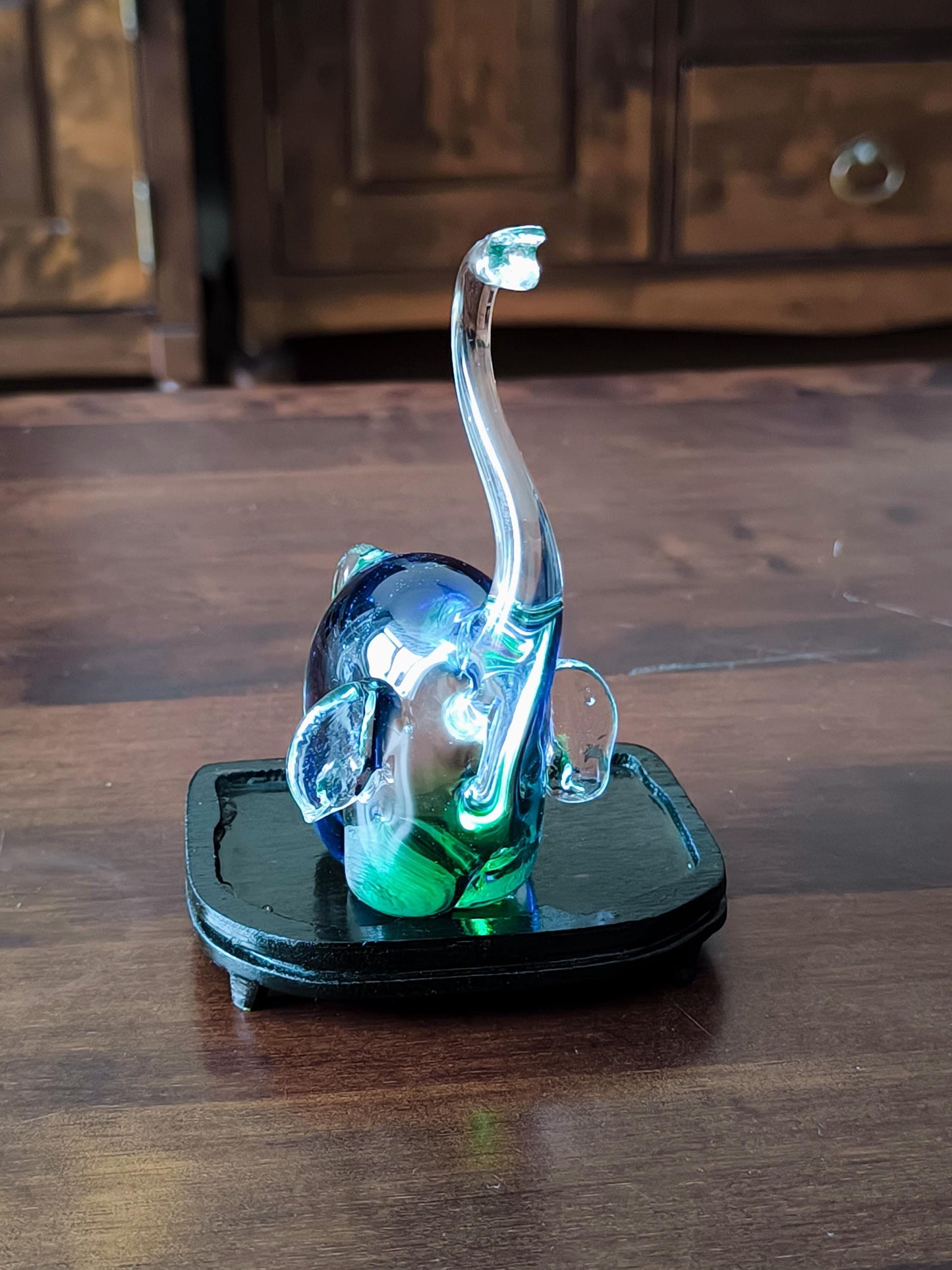 Original Murano Blue and Green Crystal Glass Elephant Sculpture, 1980
