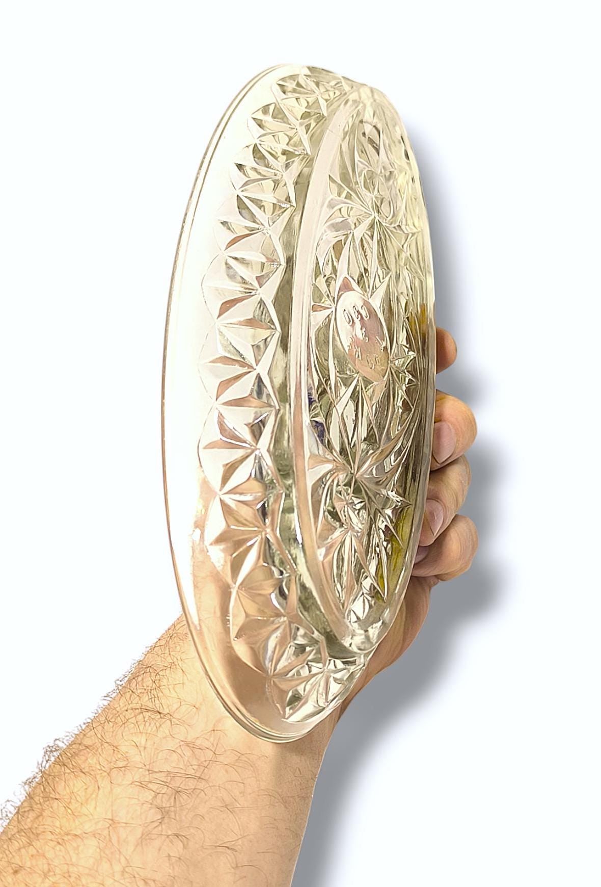 Serving Dish Clear Glass Crystal Salad Bowl or Herring Platter 1970s