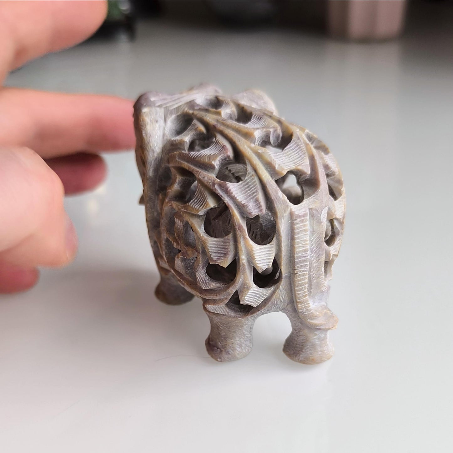 Gray Stone Elephant Statue With a Baby Elephant Inside, Handmade 1980s