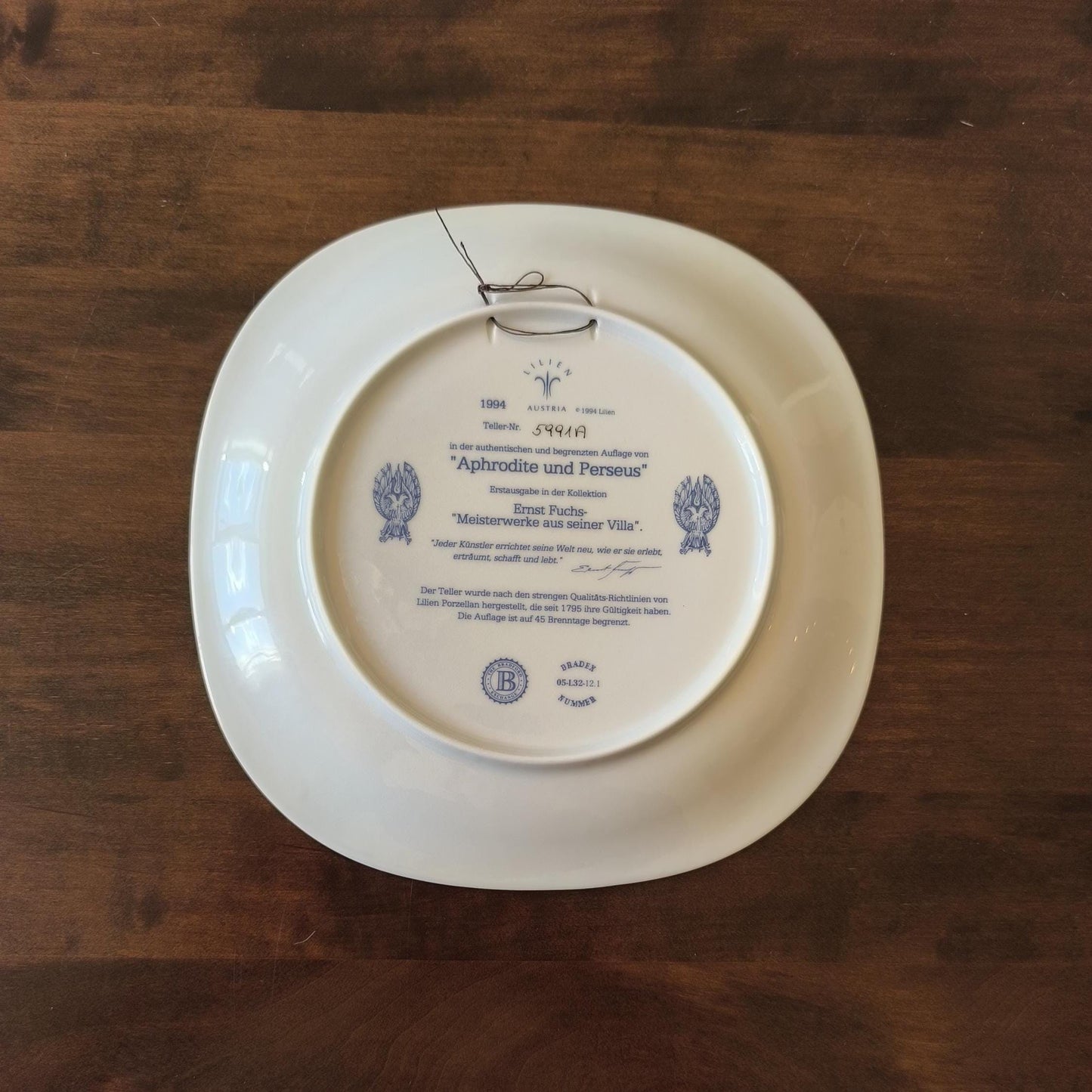 Original Ernst Fuchs Plate "Aphrodite and Perseus", Lilien Porzellan Austria 1994