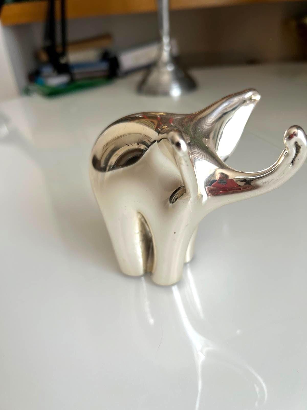 Chrome Ceramic Elephant Statue Modern 1970s Decor