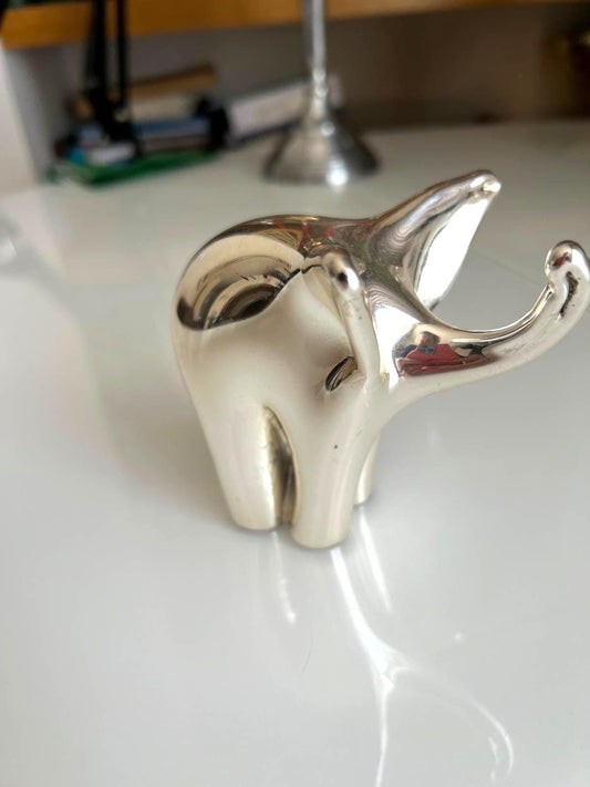 Chrome Ceramic Elephant Statue Modern 1970s Decor