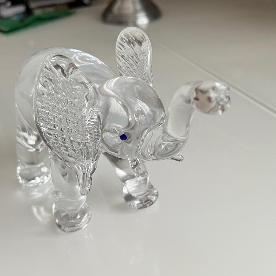 Clear Glass Elephant Figurine with Textured Ears 1980s