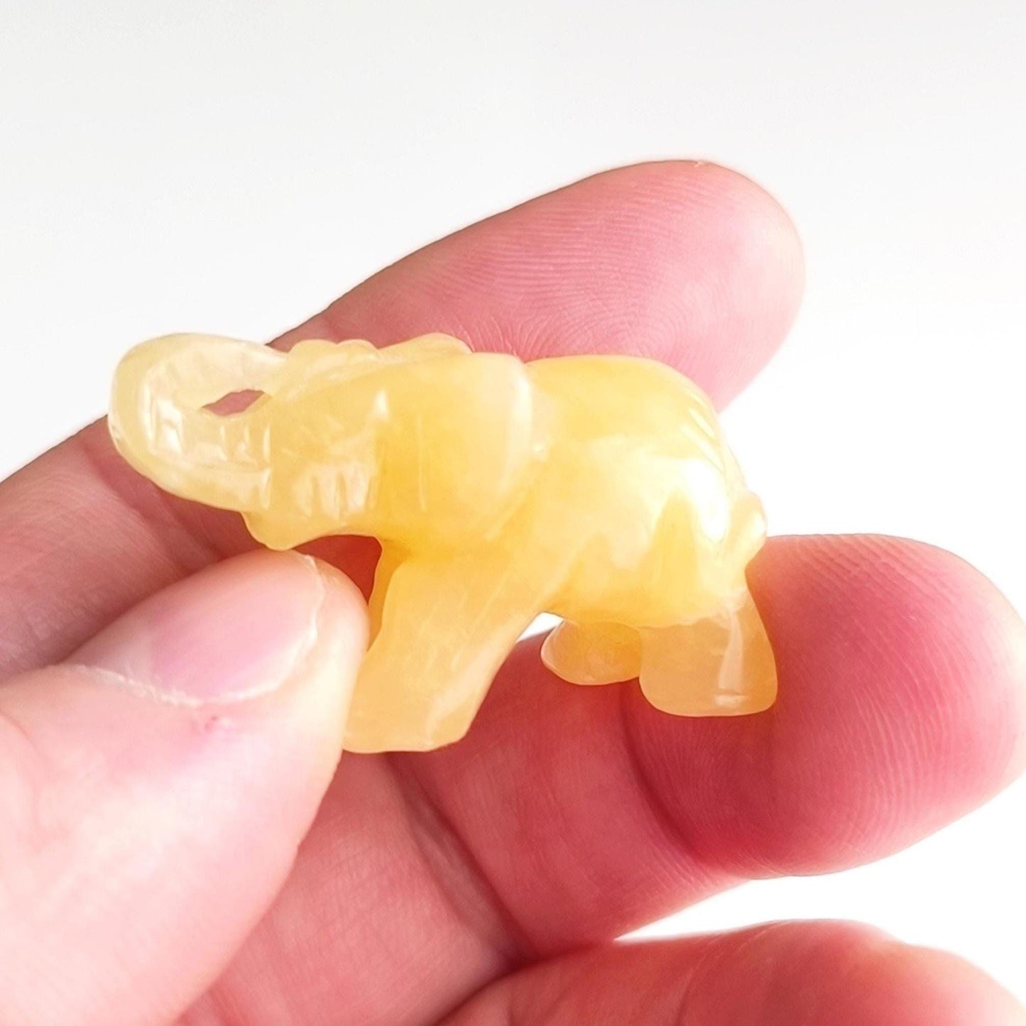 Yellow Stone Elephant Raised Trunk Small Asian Handmade 2000s