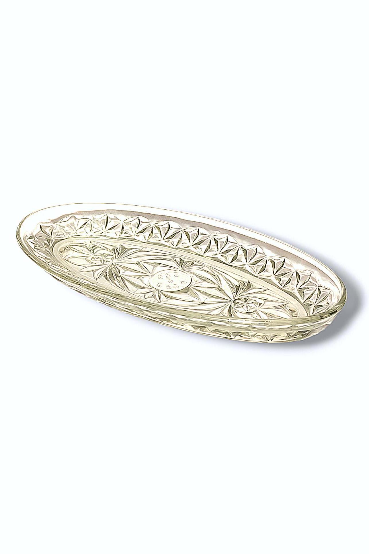 Serving Dish Clear Glass Crystal Salad Bowl or Herring Platter 1970s