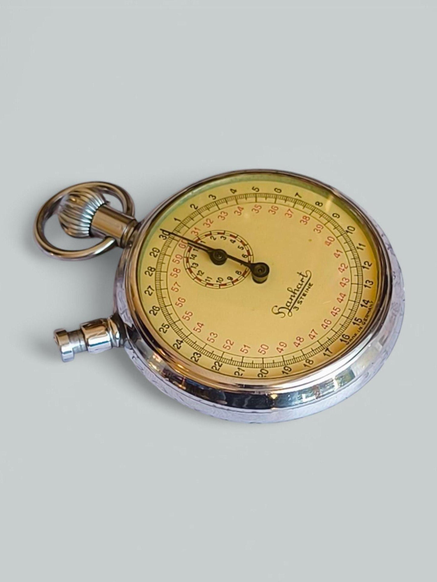 Vintage Hanhart Sports Stopwatch, Manual Winding, Chromed Metal, Germany 1950s