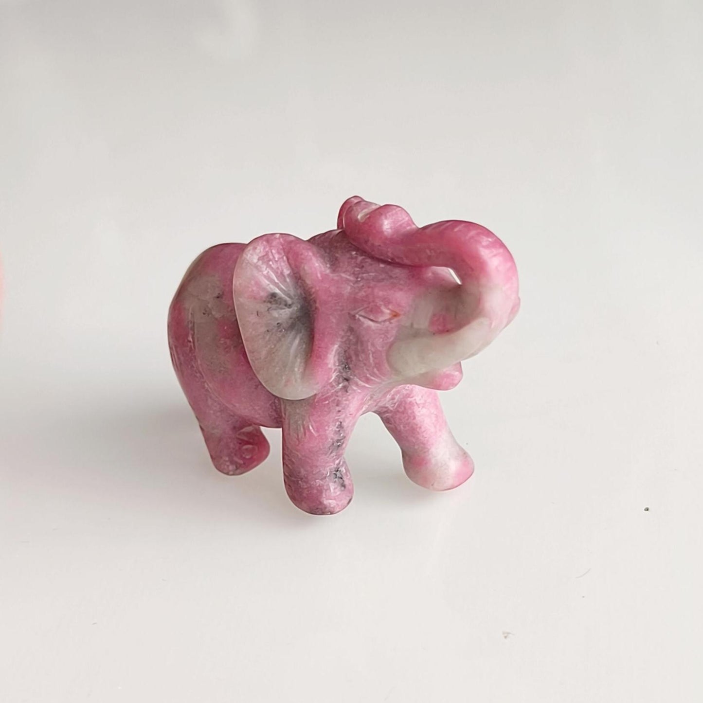 Small Pink Stone Elephant Trunk Up Asian Handmade 2000s